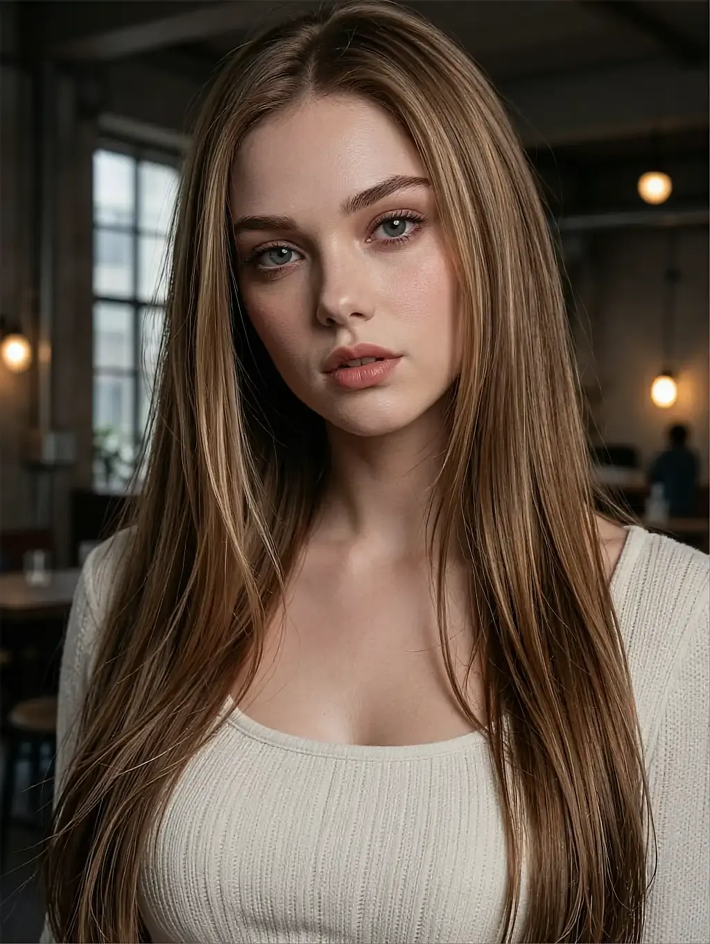 Fictional AI character photographed in a mirror, shown on the sexting pics page